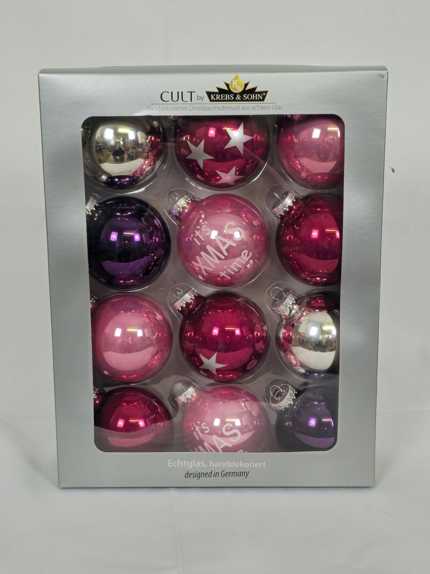 Krebs & Sohn Christbaumkugeln - Pinkes Set (12 Stück)