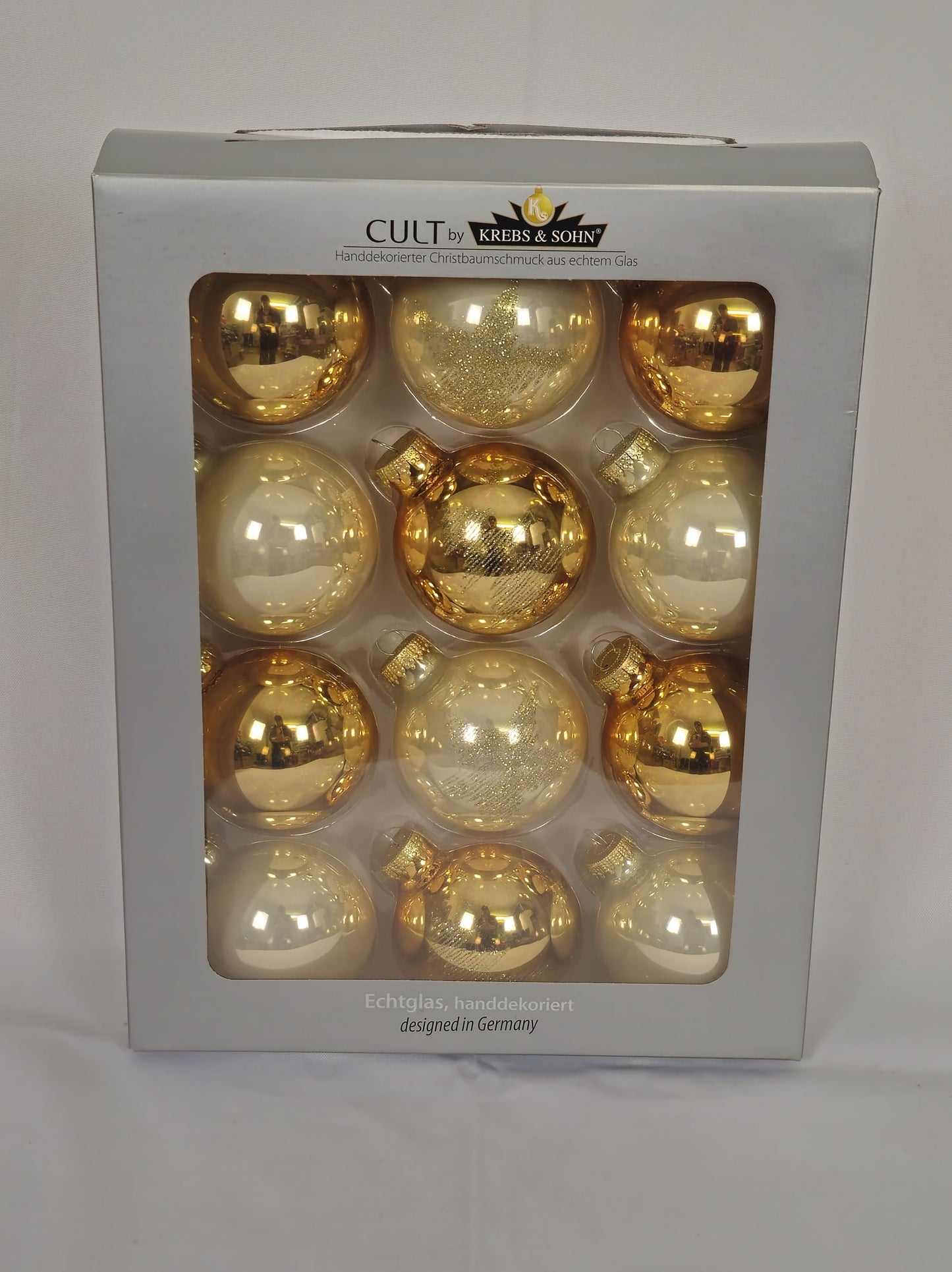 Krebs & Sohn Christbaumkugeln – Elegantes Gold (12er-Set)
